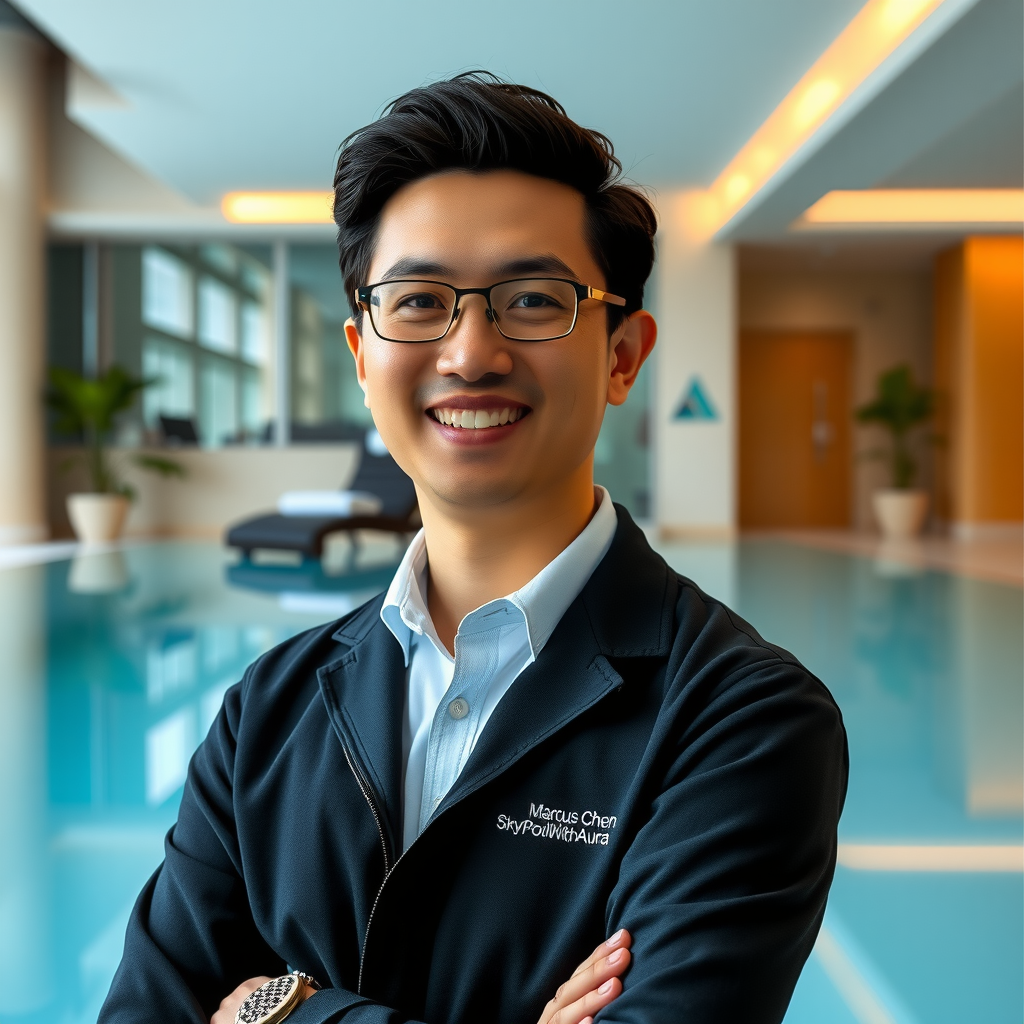 Portrait of Marcus Chen, Operations Manager at SkyPoolWithAura